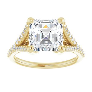 14K Yellow  8 mm Asscher Engagement Ring Mounting