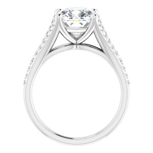 14K White  8 mm Cushion Engagement Ring Mounting