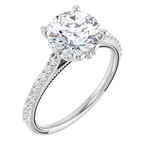 14K White  8.2 mm Round Engagement Ring Mounting