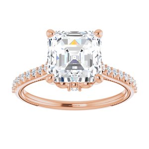 14K Rose  8 mm Asscher Engagement Ring Mounting