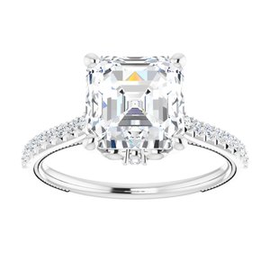 14K White  8 mm Asscher Engagement Ring Mounting