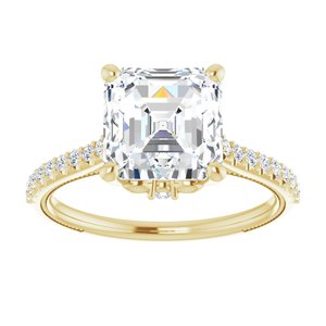 14K Yellow  8 mm Asscher Engagement Ring Mounting