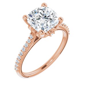 14K Rose  8 mm Cushion Engagement Ring Mounting