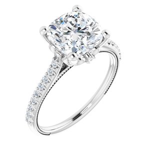 14K White  8 mm Cushion Engagement Ring Mounting