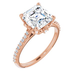 14K Rose  8 mm Asscher Engagement Ring Mounting