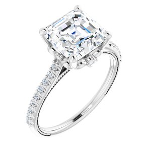 Platinum  8 mm Asscher Engagement Ring Mounting