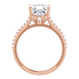 14K Rose  8 mm Asscher Engagement Ring Mounting