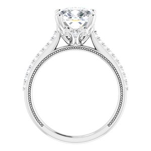 14K White  8 mm Cushion Engagement Ring Mounting