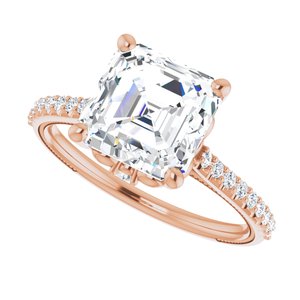 14K Rose  8 mm Asscher Engagement Ring Mounting