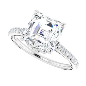 Platinum  8 mm Asscher Engagement Ring Mounting