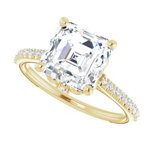 14K Yellow  8 mm Asscher Engagement Ring Mounting