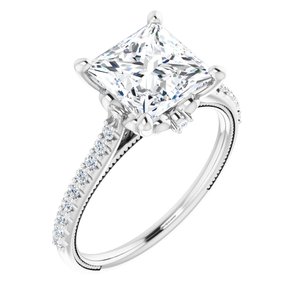 Platinum  7.5 mm Square Engagement Ring Mounting