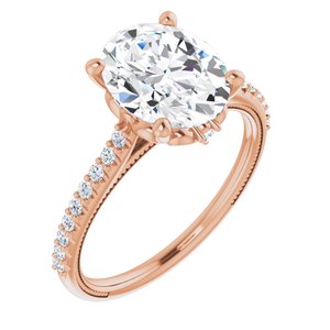 14K Rose  10x8 mm Oval Engagement Ring Mounting