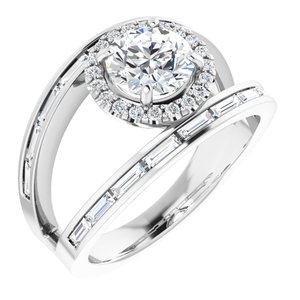 14K White 6.5 mm Round 1/2 CTW Natural Diamond Semi-Set Engagement Ring