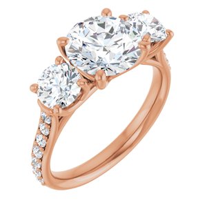 14K Rose 8.2 mm Round 3-Stone Accented Engagement Ring Mounting