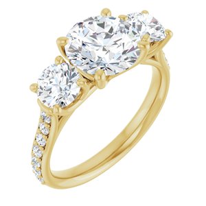 14K Yellow 8.2 mm Round 3-Stone Accented Engagement Ring Mounting