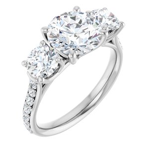 Platinum 8.2 mm Round 3-Stone Accented Engagement Ring Mounting