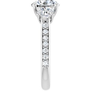 14K White 8.2 mm Round 3-Stone Accented Engagement Ring Mounting