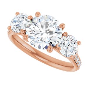 14K Rose 8.2 mm Round 3-Stone Accented Engagement Ring Mounting