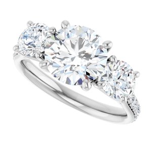 Platinum 8.2 mm Round 3-Stone Accented Engagement Ring Mounting