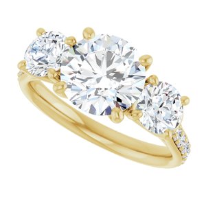 14K Yellow 8.2 mm Round 3-Stone Accented Engagement Ring Mounting