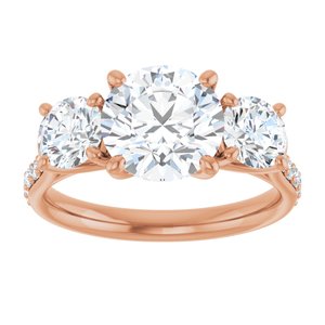 14K Rose 8.2 mm Round 3-Stone Accented Engagement Ring Mounting