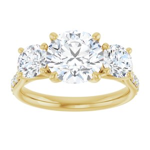 14K Yellow 8.2 mm Round 3-Stone Accented Engagement Ring Mounting