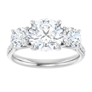 Platinum 8.2 mm Round 3-Stone Accented Engagement Ring Mounting