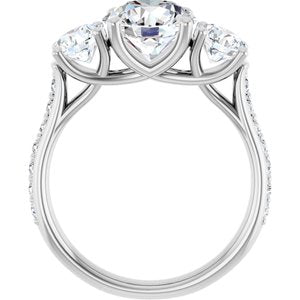 Platinum 8.2 mm Round 3-Stone Accented Engagement Ring Mounting