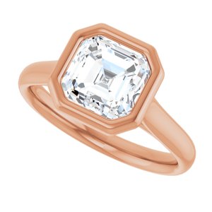 14K Rose  7 mm Asscher Solitaire Engagement Ring Mounting