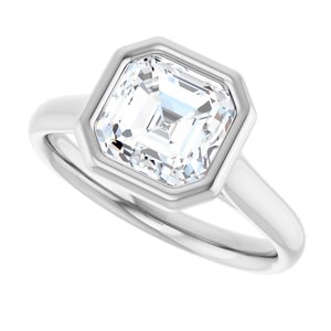 14K White  7 mm Asscher Solitaire Engagement Ring Mounting