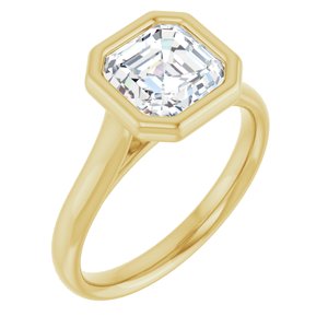 14K Yellow  7 mm Asscher Solitaire Engagement Ring Mounting