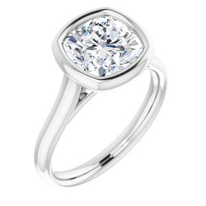 14K White  8 mm Cushion Solitaire Engagement Ring Mounting