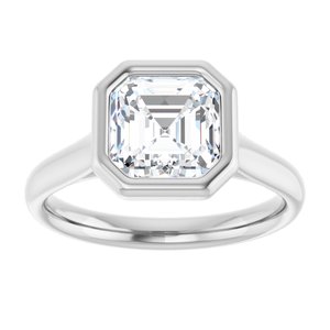 14K White  7 mm Asscher Solitaire Engagement Ring Mounting