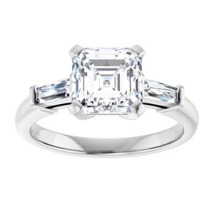 14K White 7x7 mm Asscher Engagement Ring Mounting