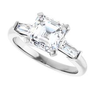 14K White 7x7 mm Asscher Engagement Ring Mounting