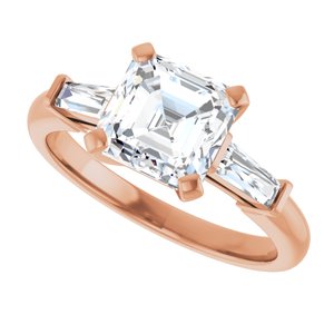 14K Rose 7x7 mm Asscher Engagement Ring Mounting