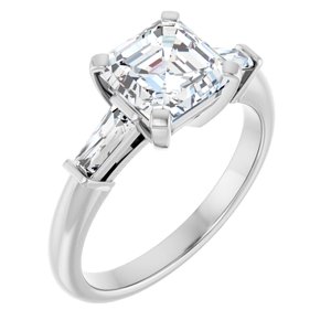 14K White 7x7 mm Asscher Engagement Ring Mounting