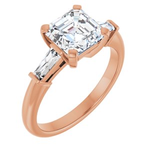 14K Rose 7x7 mm Asscher Engagement Ring Mounting