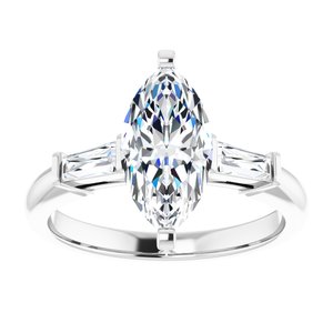 14K White 12x6 mm Marquise Engagement Ring Mounting