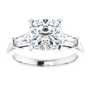 14K White 8x8 mm Cushion Engagement Ring Mounting