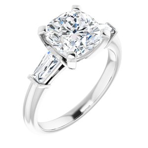 Platinum 8x8 mm Cushion Engagement Ring Mounting