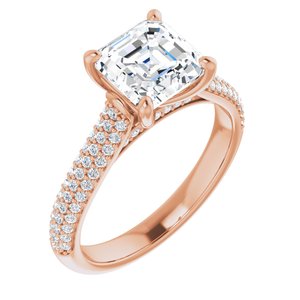 14K Rose  7 mm Asscher Engagement Ring Mounting