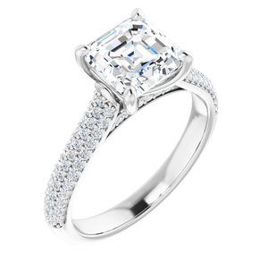 14K White  7 mm Asscher Engagement Ring Mounting