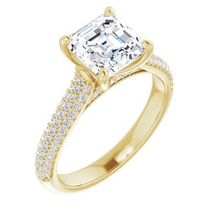 14K Yellow  7 mm Asscher Engagement Ring Mounting