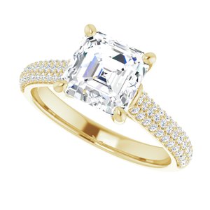 14K Yellow  7 mm Asscher Engagement Ring Mounting