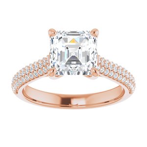 14K Rose  7 mm Asscher Engagement Ring Mounting