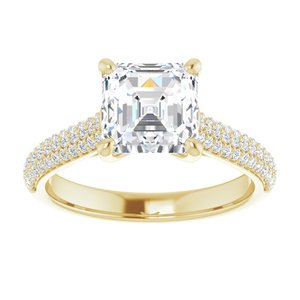 14K Yellow  7 mm Asscher Engagement Ring Mounting