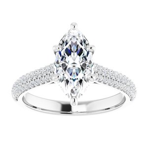 14K White  12x6 mm Marquise Engagement Ring Mounting