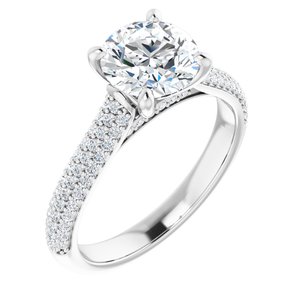 14K White  7.4 mm Round Engagement Ring Mounting